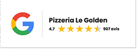 Notation 4,7 avec 900 avis de la pizzera le golden sur google